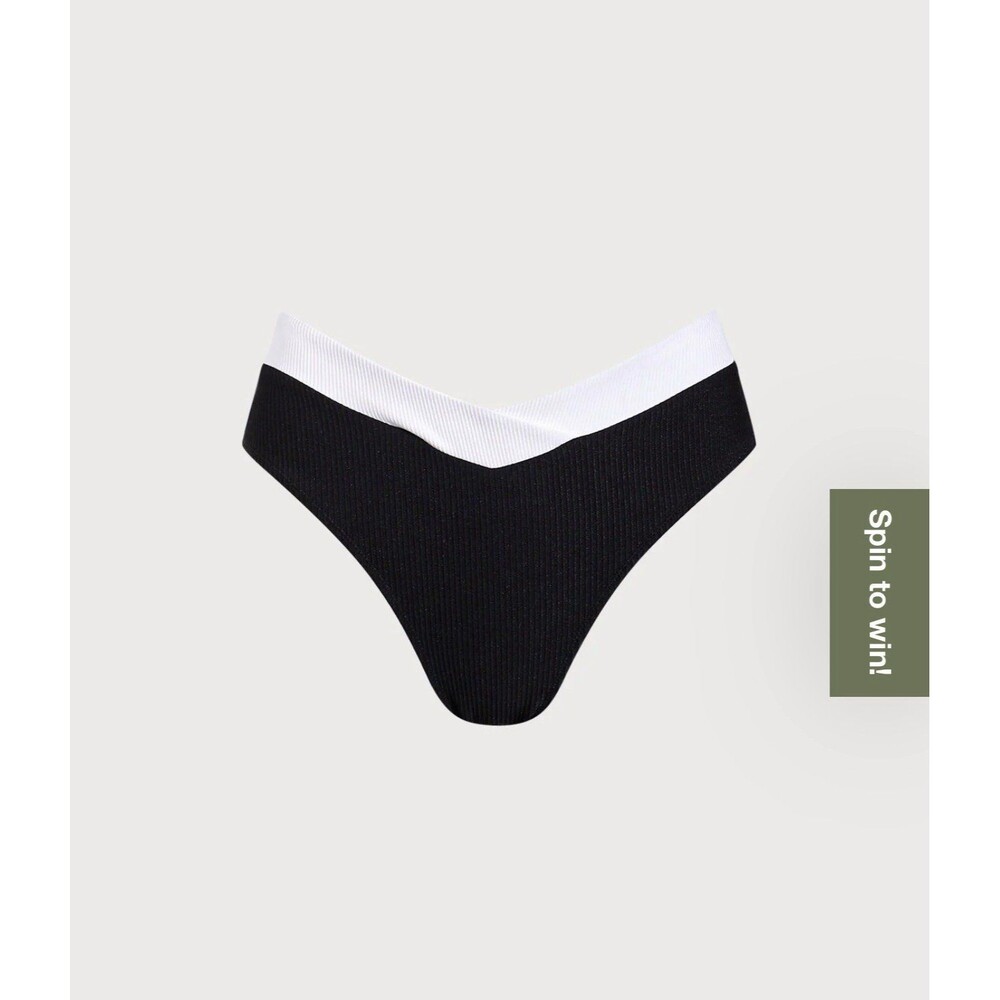 Berlook Contrast Trim V-Cut Full Coverage Bikini Bottom